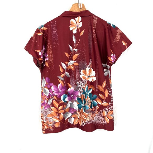Vintage handmade floral button up front shirt tropical Hawaiian print Fall top S - Picture 11 of 12